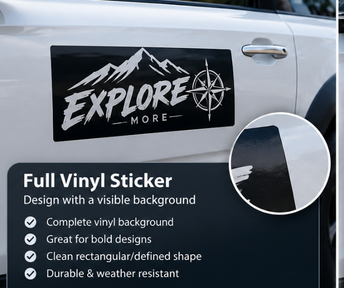 Custom full vinyl car sticker with visible background applied to a vehicle